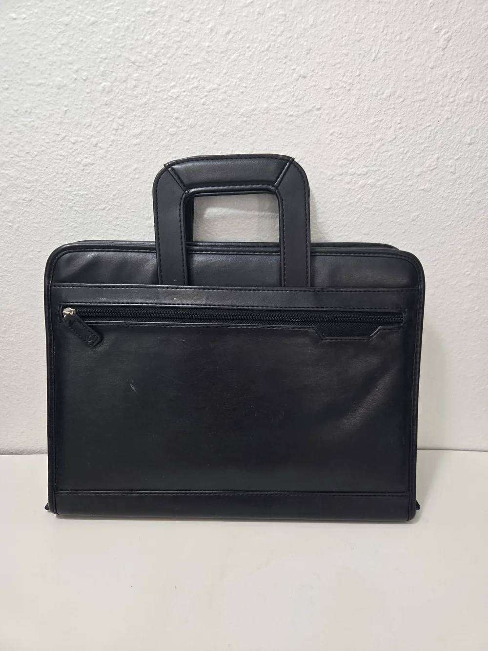 Structured Black Leather Briefcase with Top Handles